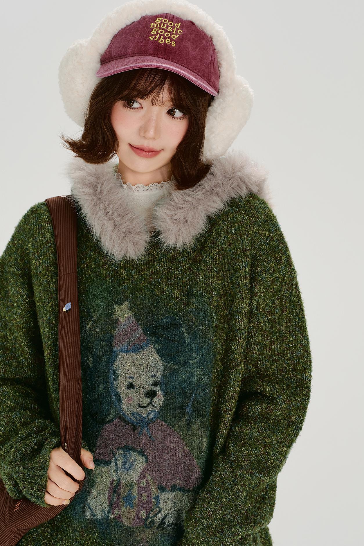 Retro Fur Collar Hoodie Sweater
