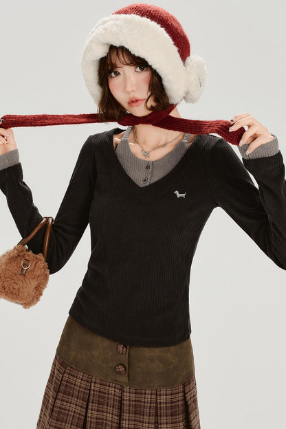 レトロモードネックスリムトップス