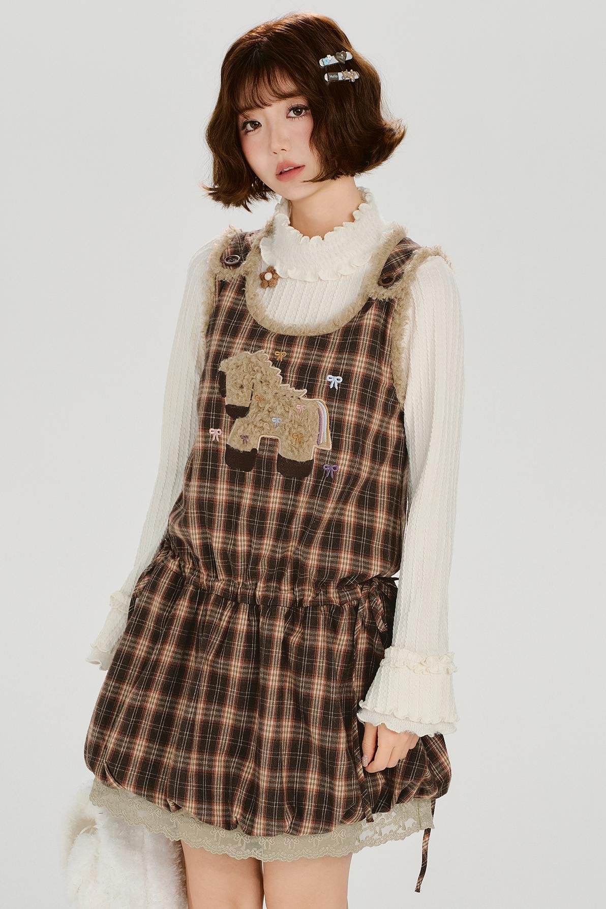 チェックプラッドエンブロイダードレス