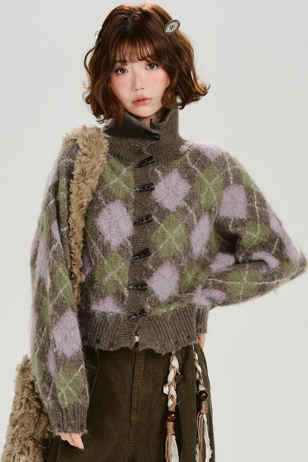 レトロチェックベルベットカーディガン