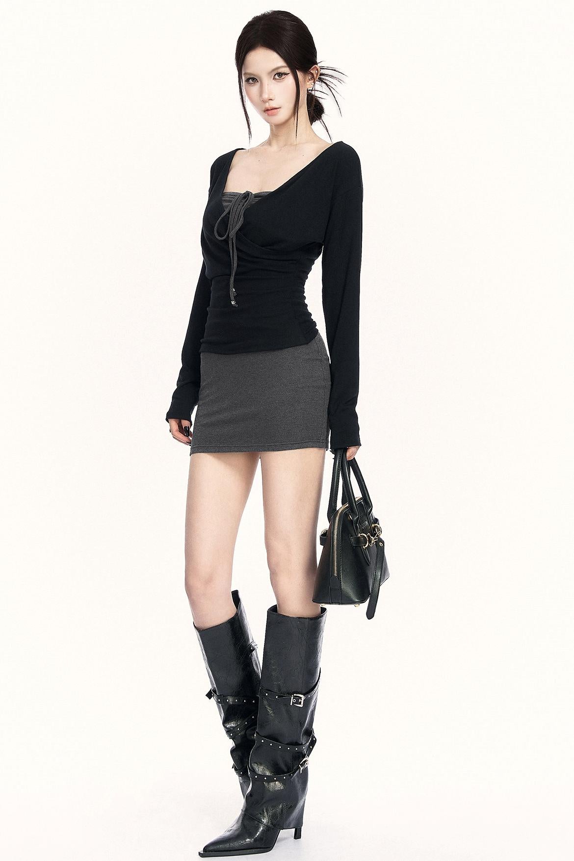 クロスネックドレス+トップス