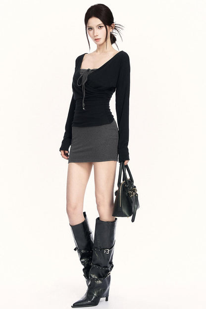 クロスネックドレス+トップス