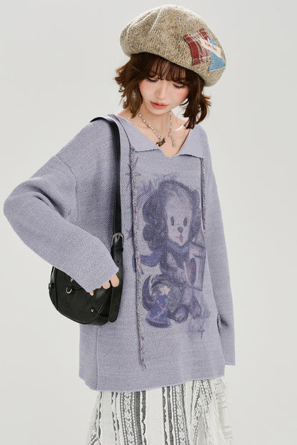 ベアプリンテッドレースアップトップス