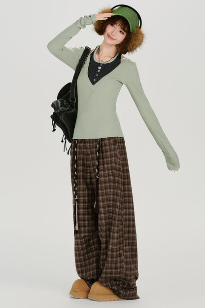 レトロブラウンチェックカーゴパンツ