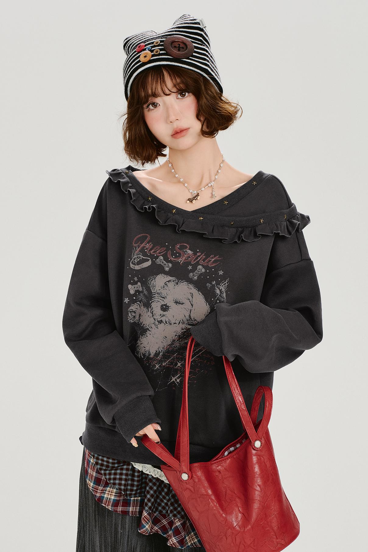 アニマルモードオフショルダーフラッフルトップス