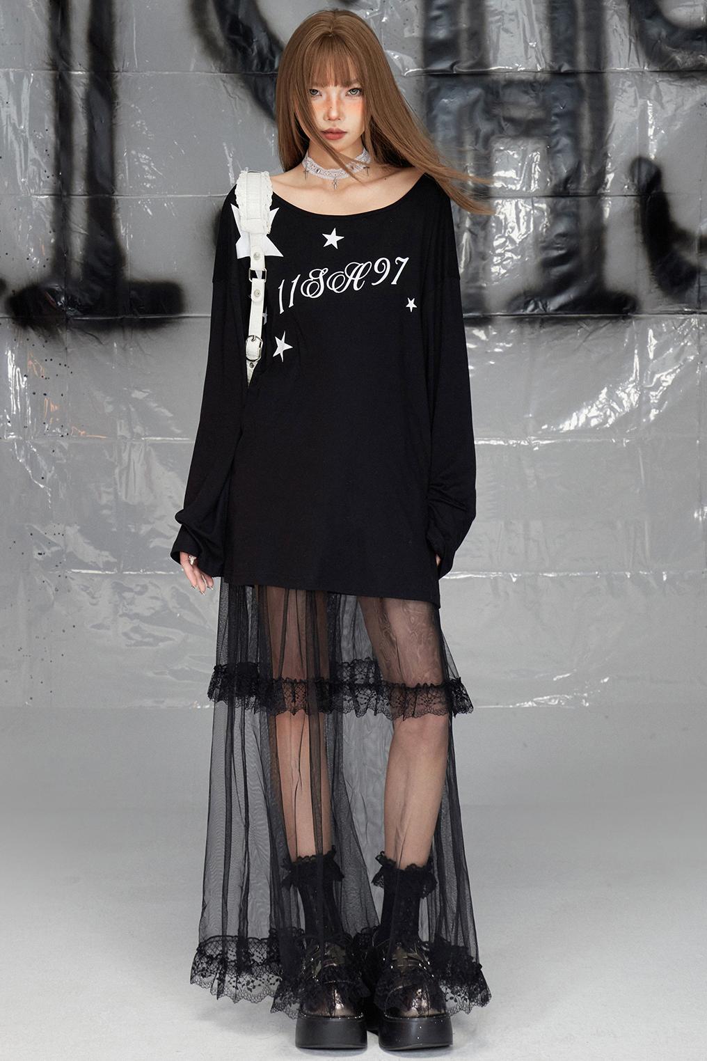 Sheer Letter Print T-Shirt