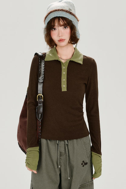 スリムステッチコントラストラペルトップス