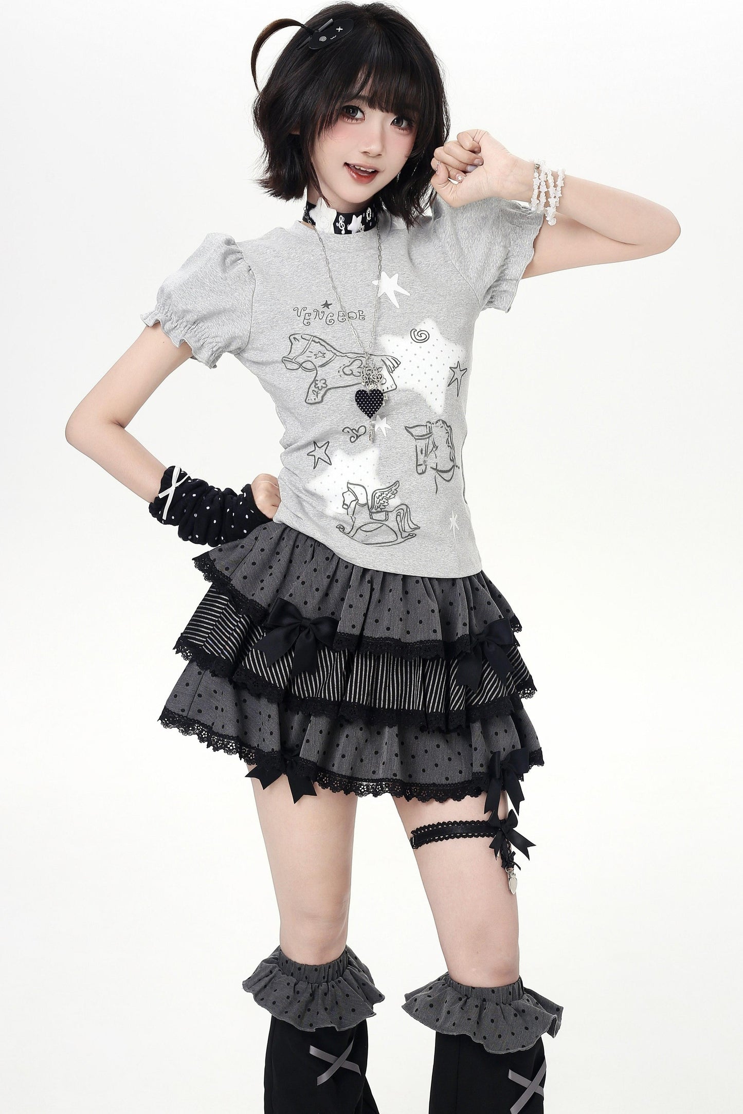 Haut à manches bouffantes girly à imprimé étoilé