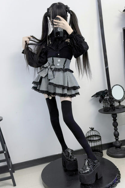 Doll Dark Kawaii Lace Ruffle Skirt
