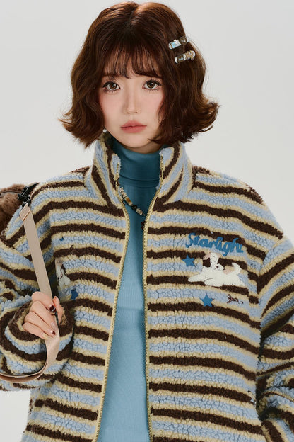 Retro Striped Plush Coat