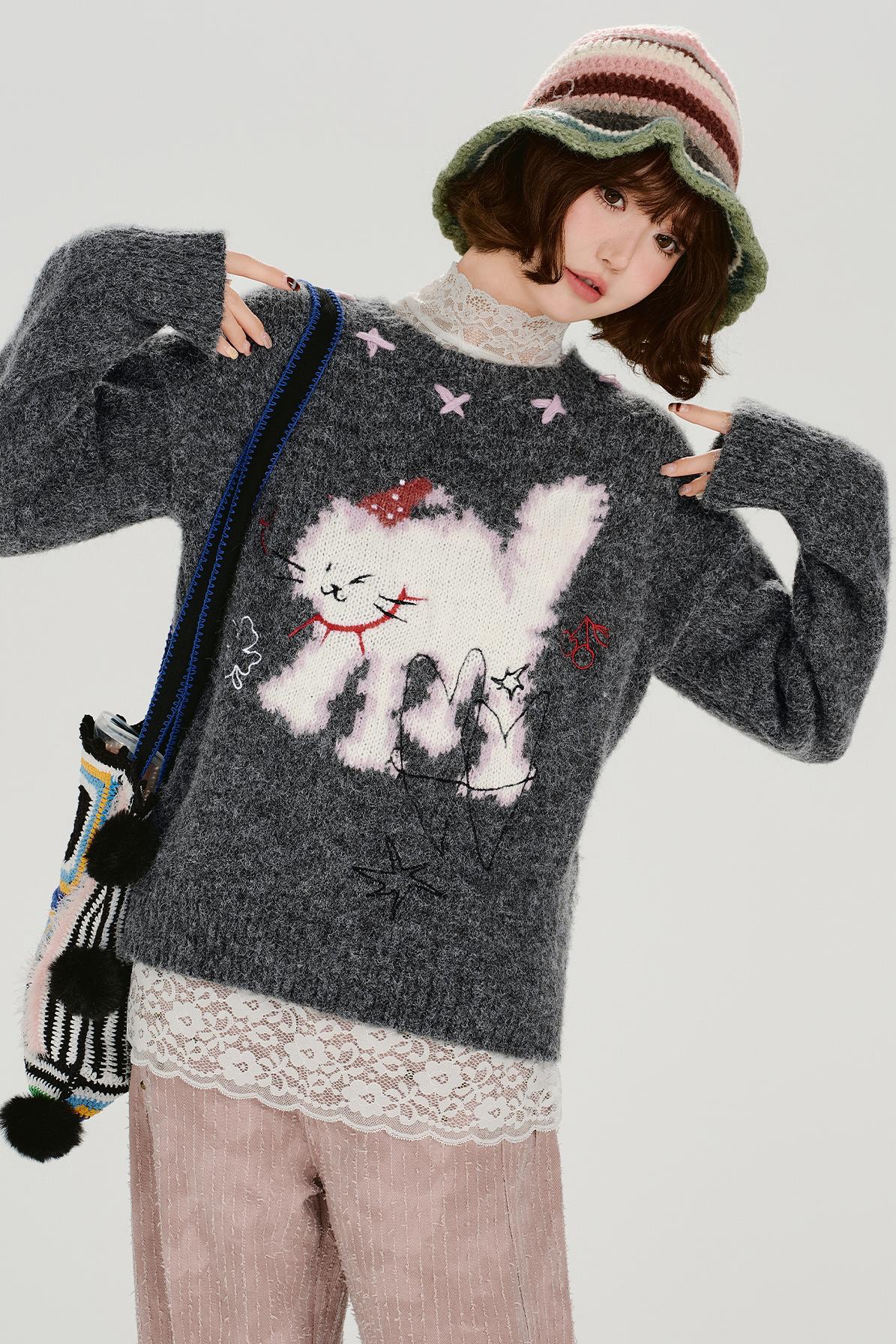 レトロキャットファーセーター