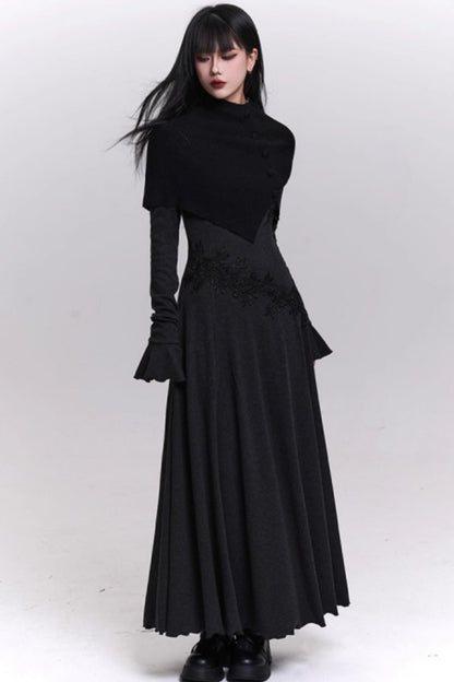 グレーオフショルダーニットドレス