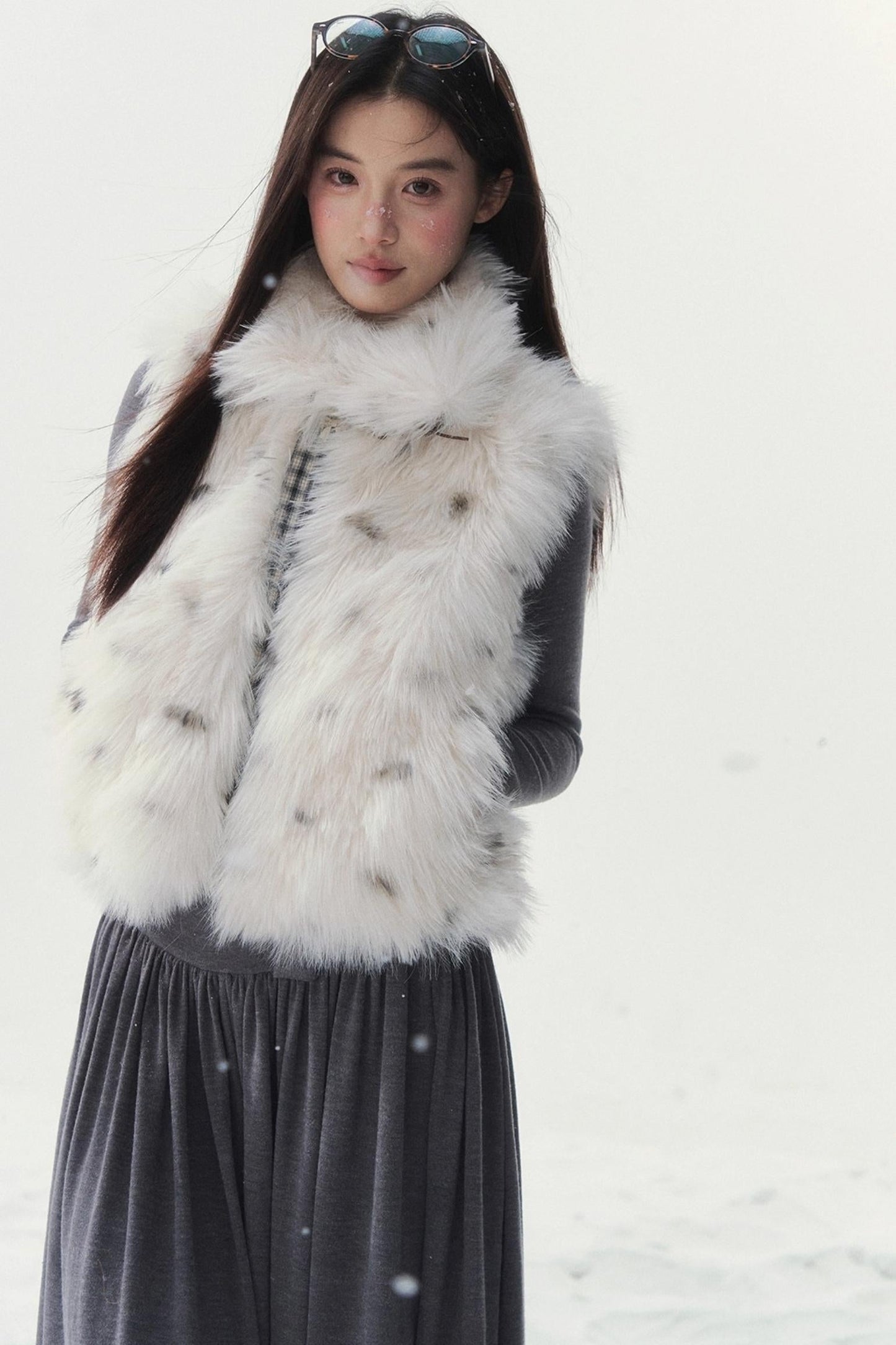 チェックドットファーリバーシブルベスト