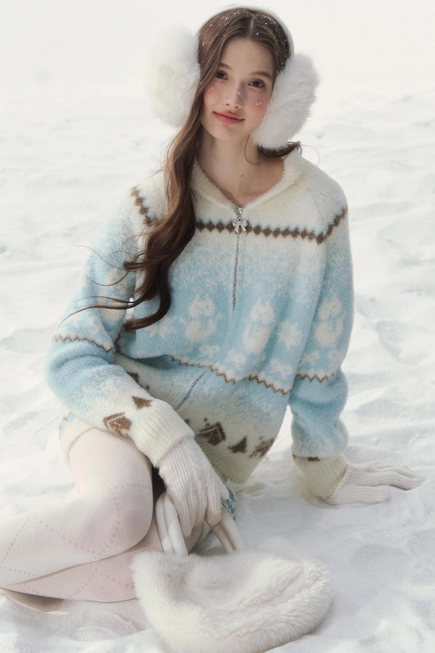 Island Fur Fair Isles Knit Top + Tight Knit Skirt