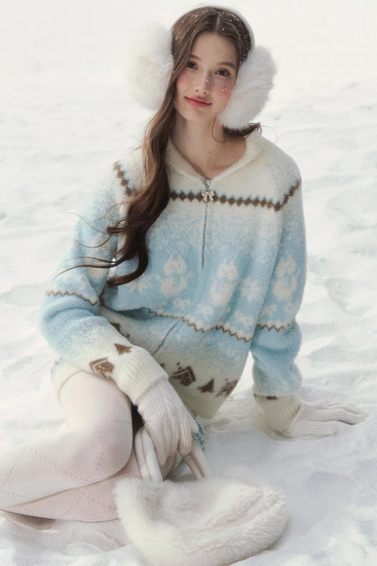 Island Fur Fair Isles Knit Top + Tight Knit Skirt