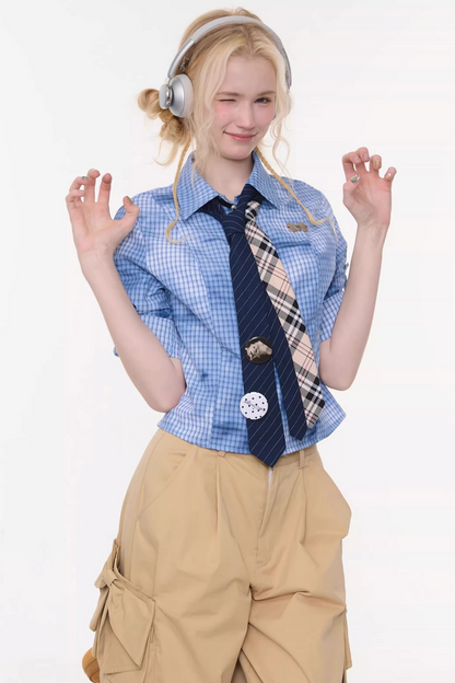 格纹墨水渐变上衣