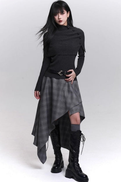 Asymmetrical Check Mode Skirt