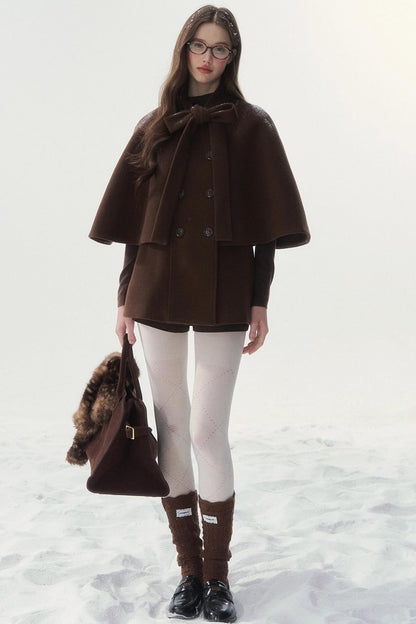 ダブルブレスドリボンケープコート