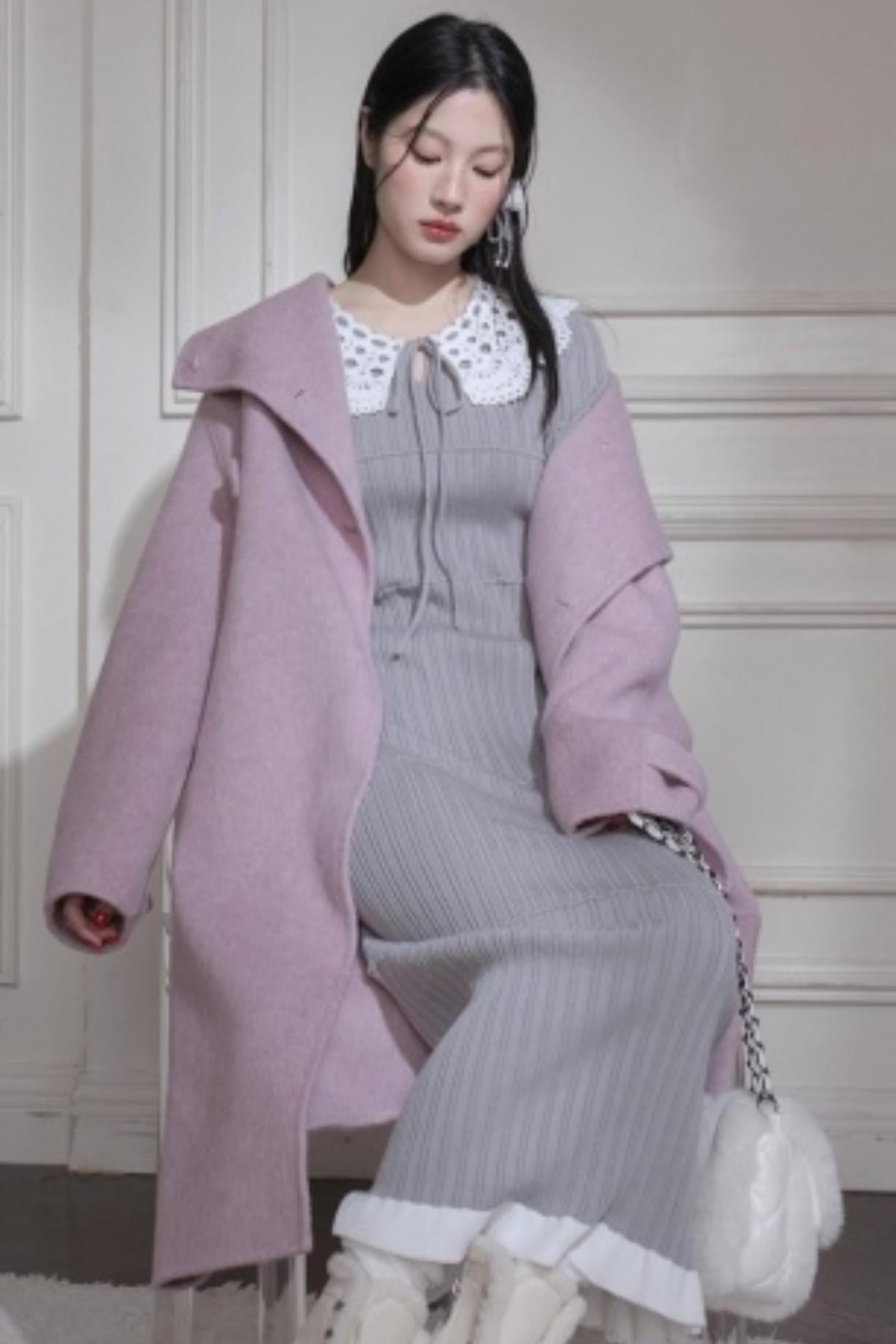 スーチュアンミストグレイフリルロングドレス