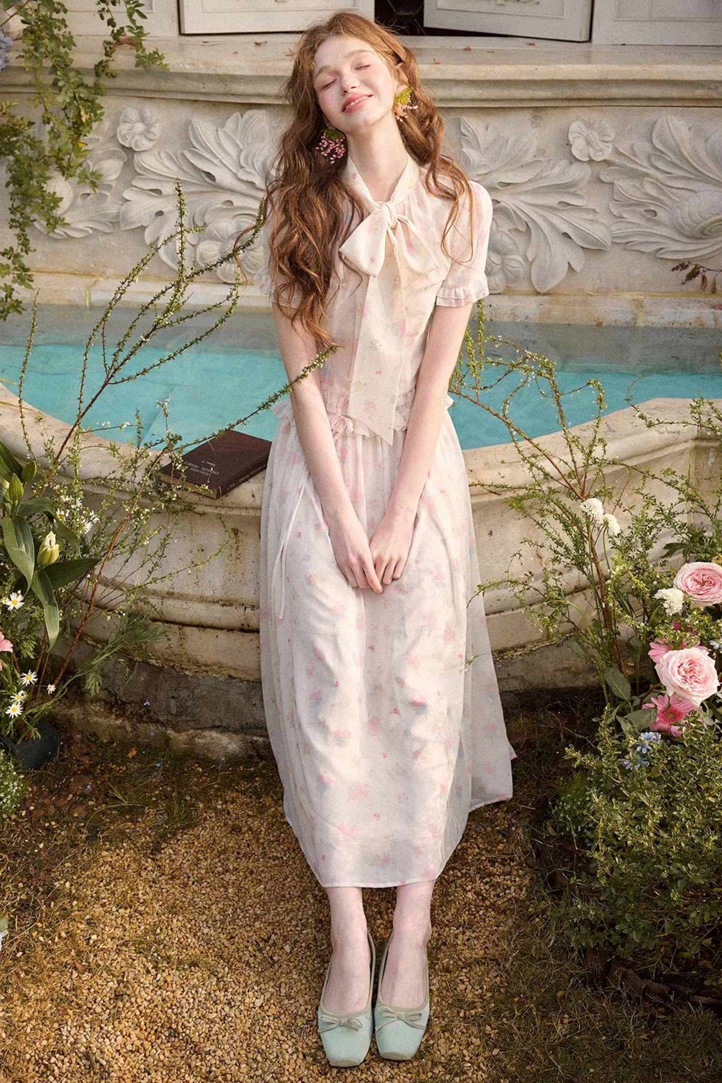 メディテラニアンプリントシフォントップス+スカート