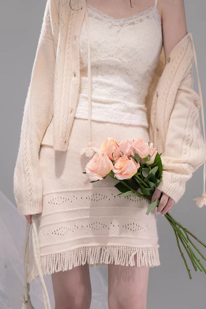 クロシェカーディガン+スカート