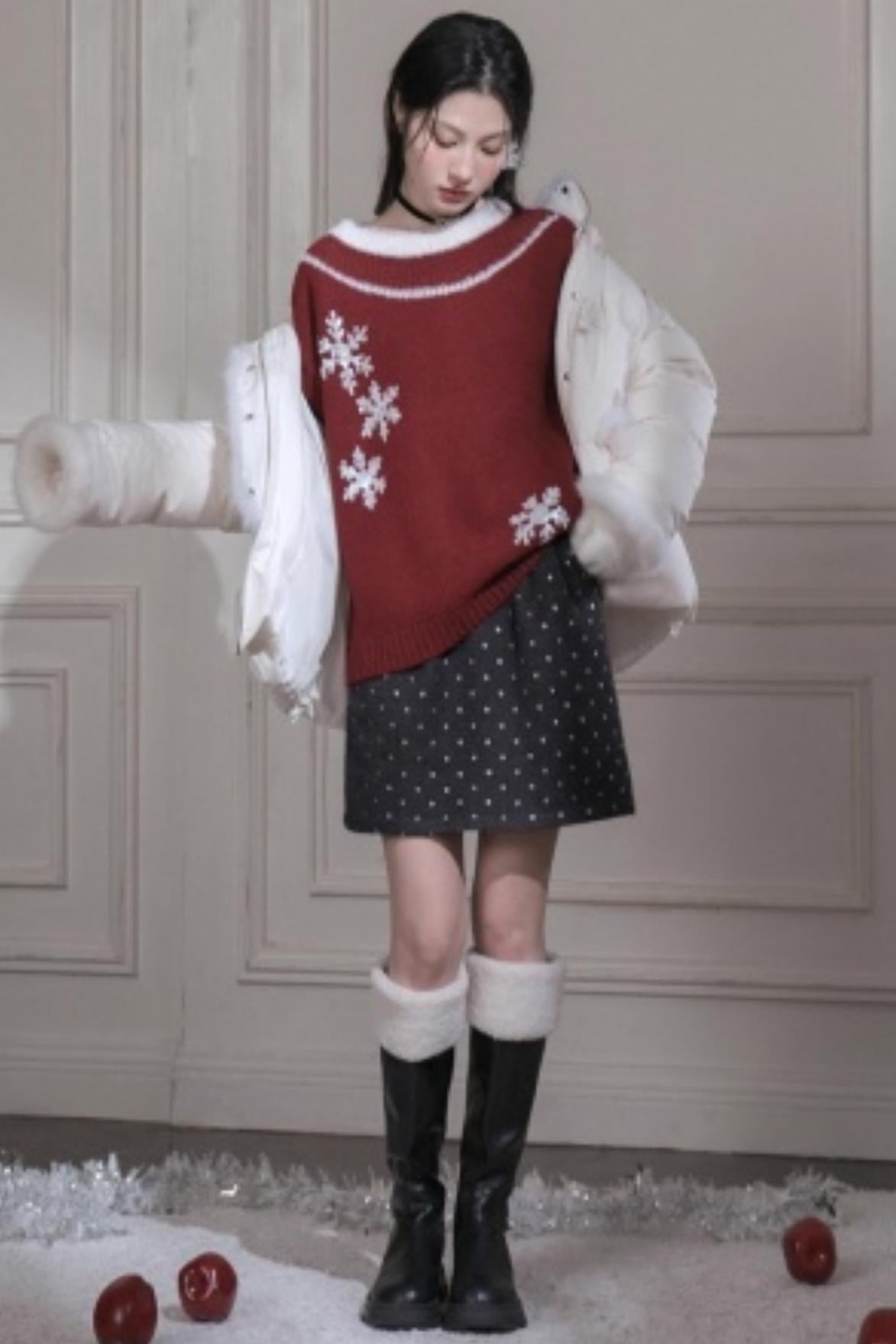 ホリデースノーフレークワンショルダートップス