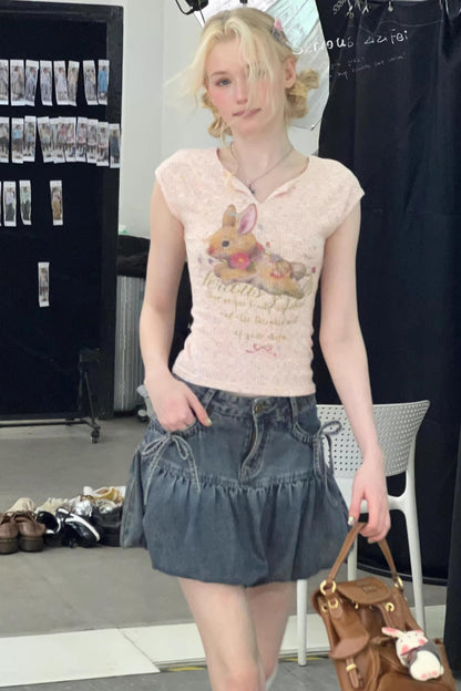 top slim con estampado de conejo rosa