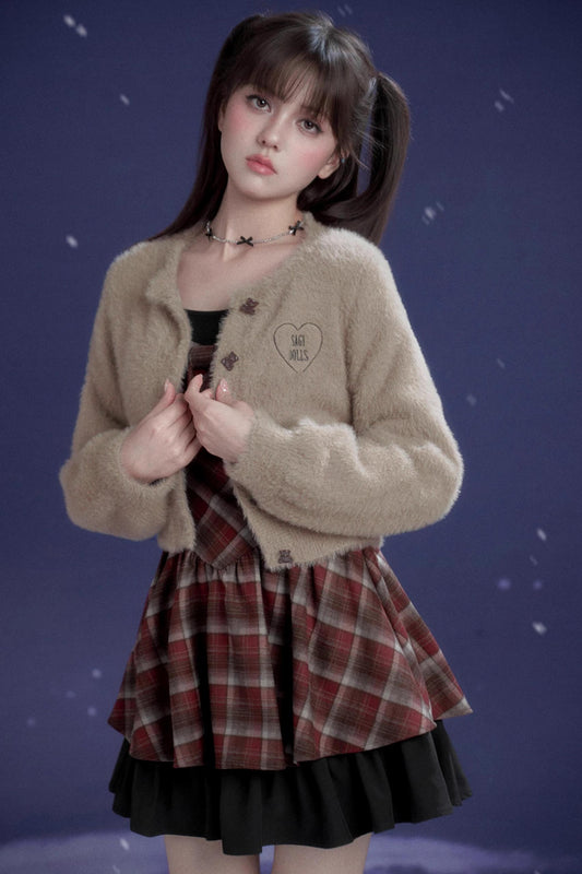 レッドアンドブラウンチェックドレス