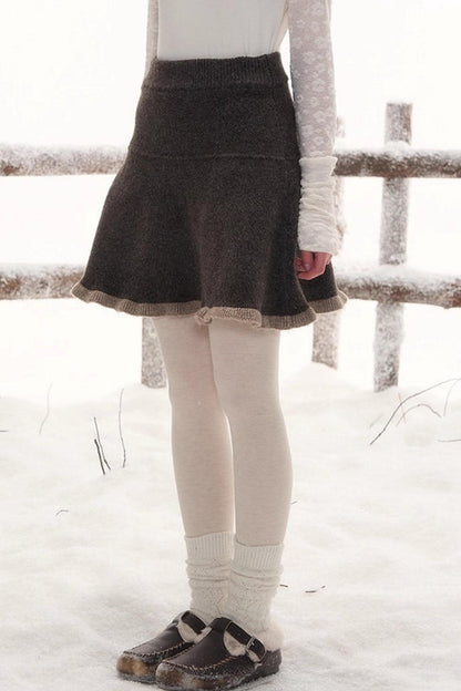 ポニーデザインジップニットトップス+ニットスカート