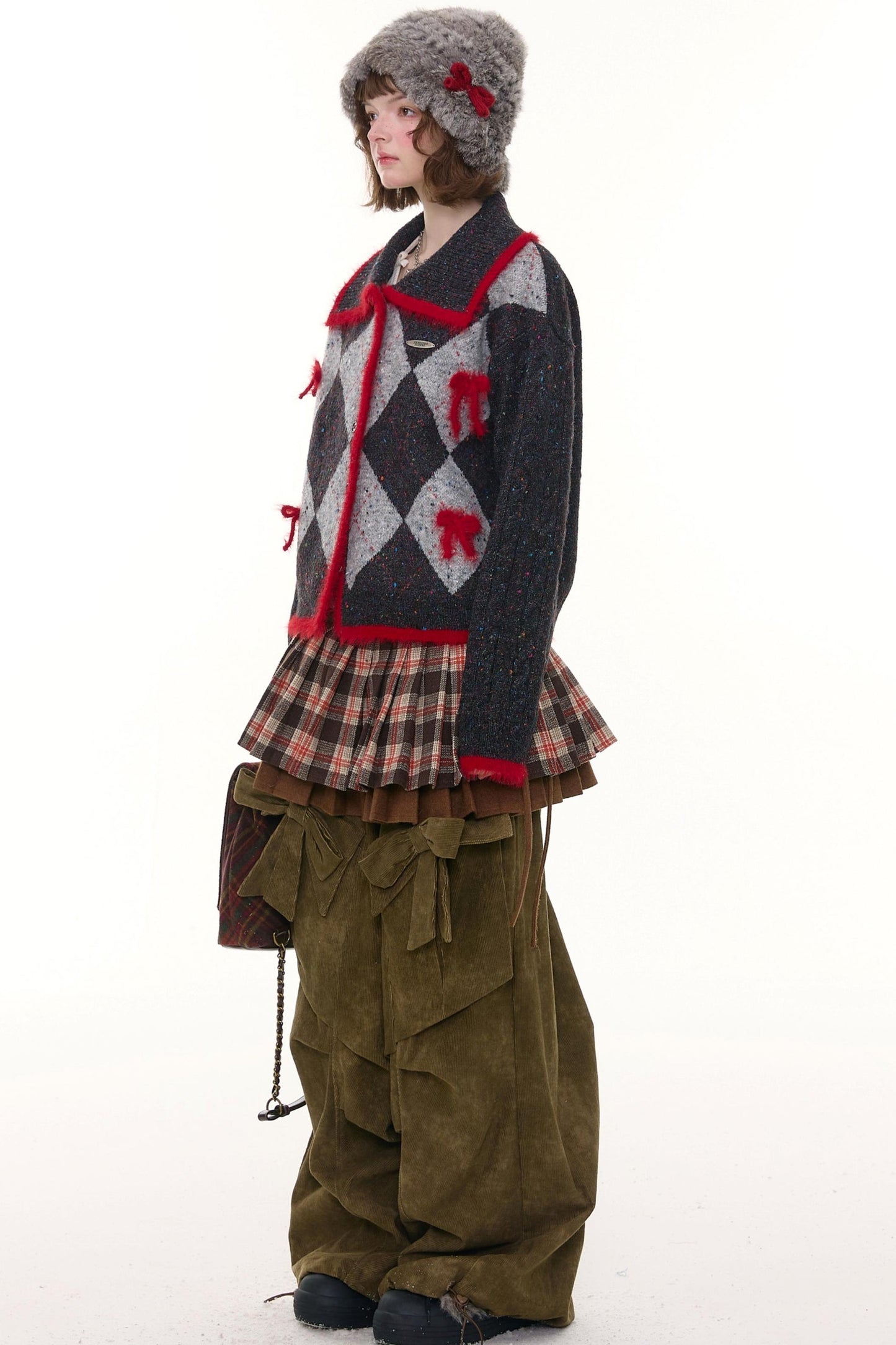 Preppy quilted knit cardigan