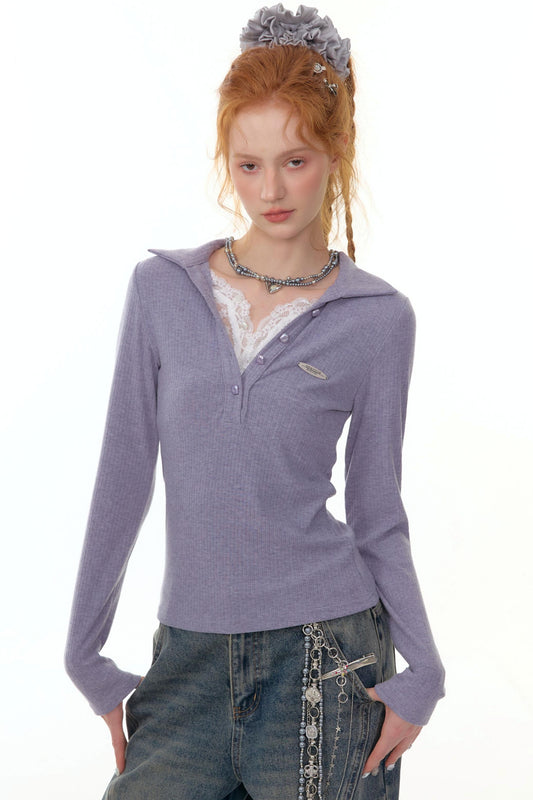 Lace Knit Polo Top