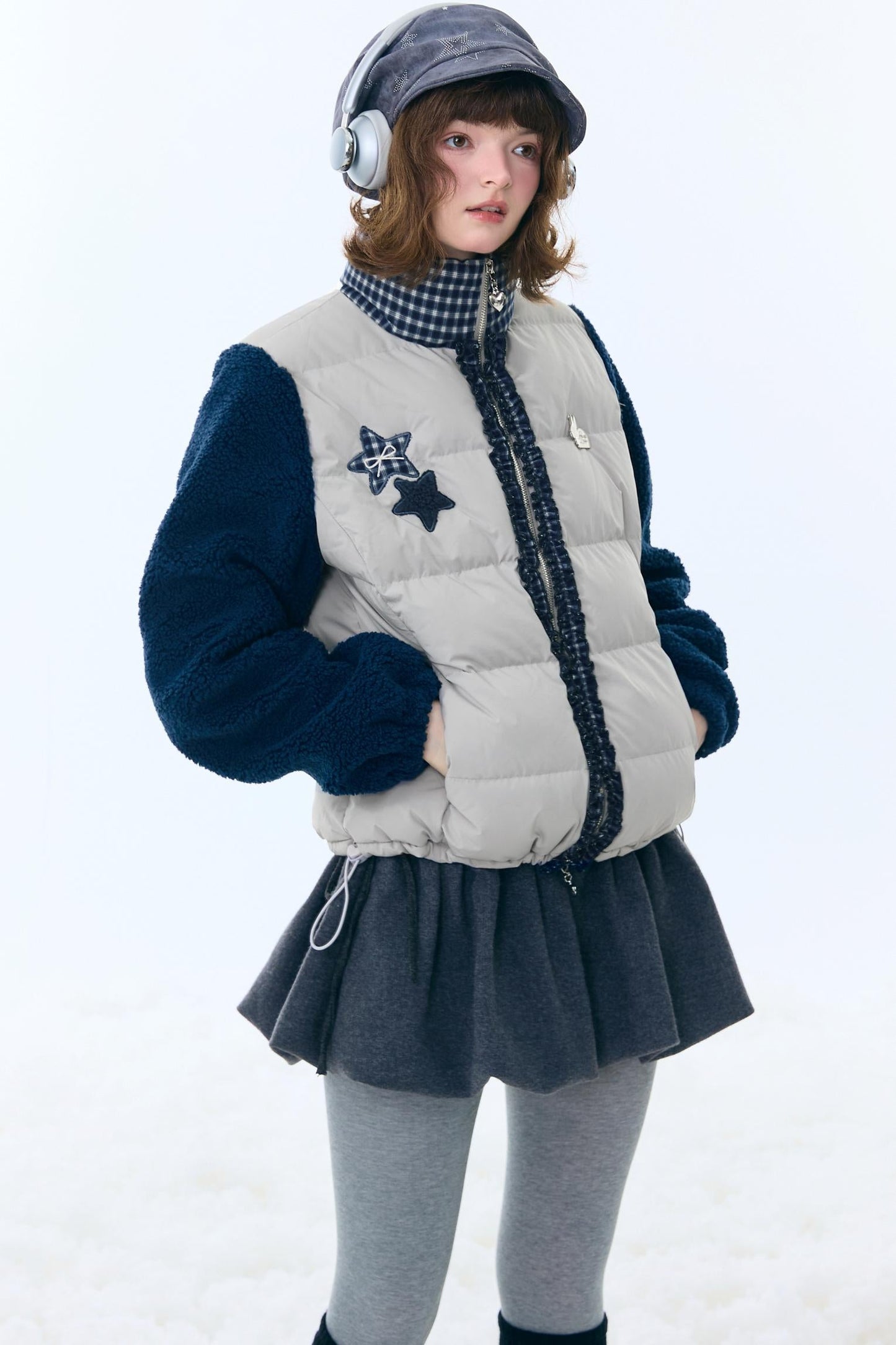 Star Print Color Block Coat