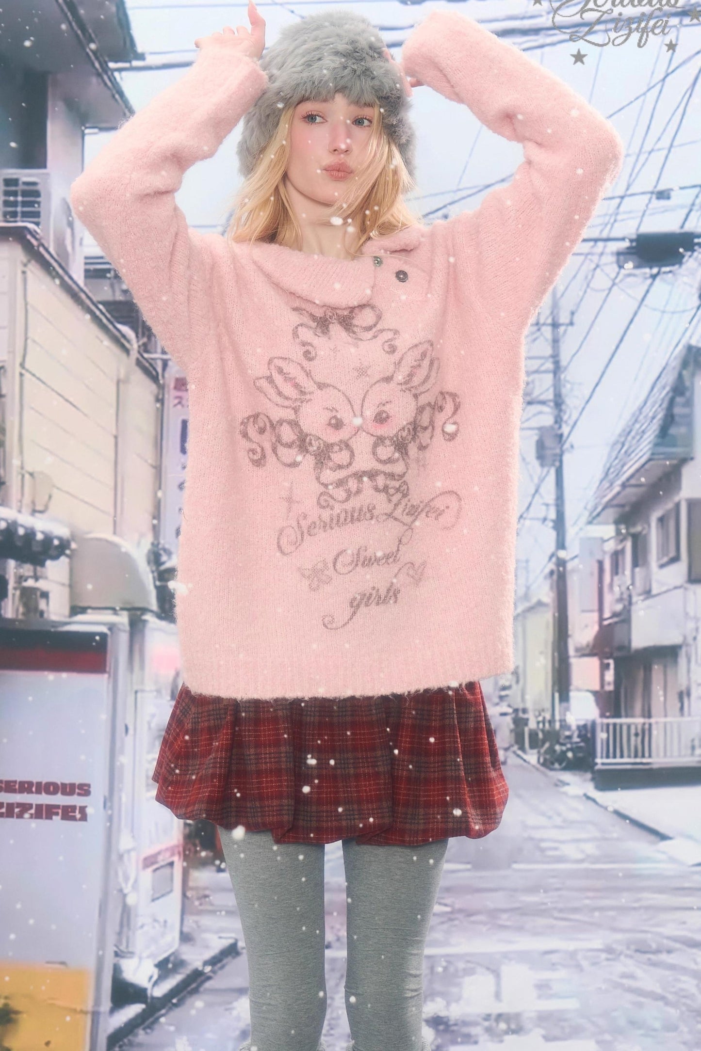 Retro pink rabbit sweater