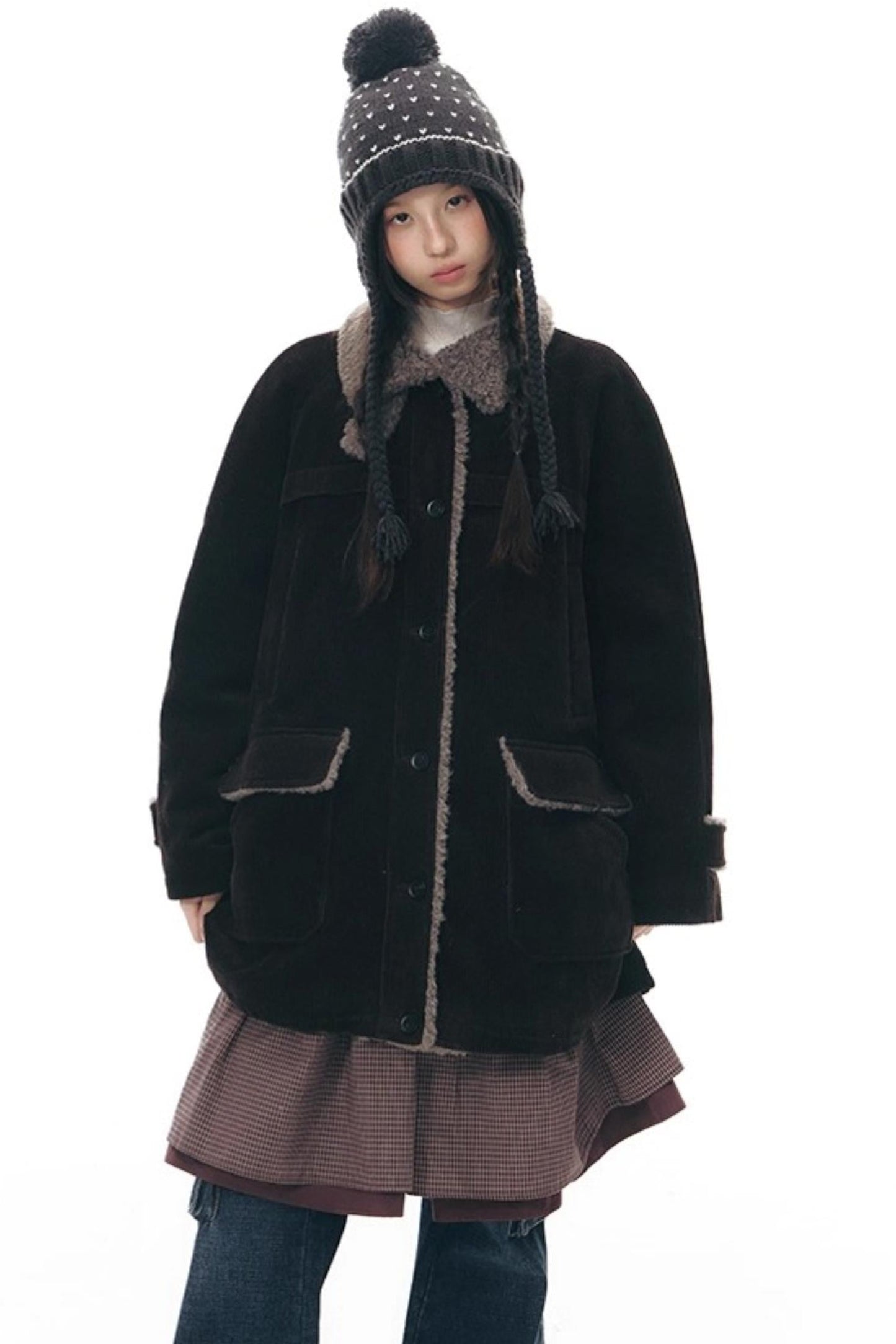 コーディロイフリースミディコート