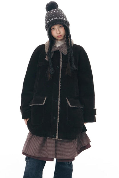 コーディロイフリースミディコート