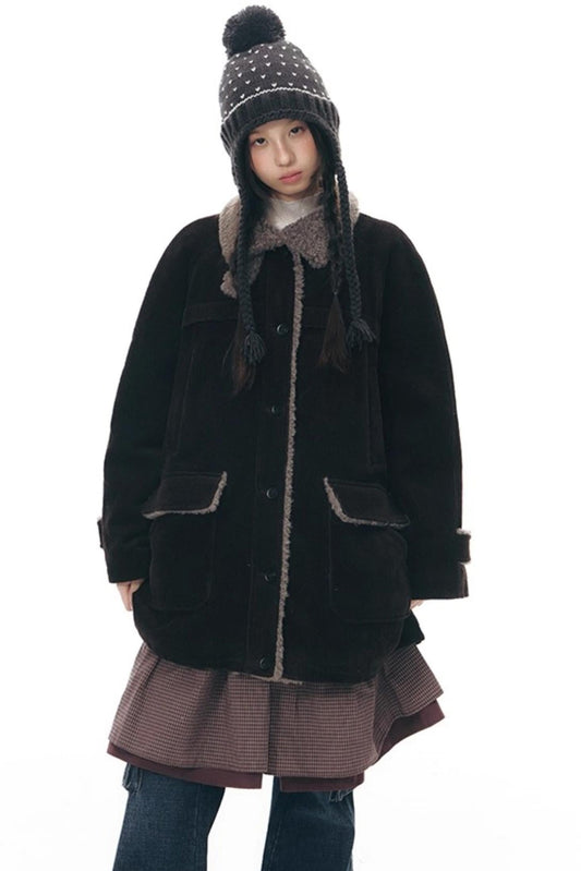 コーディロイフリースミディコート