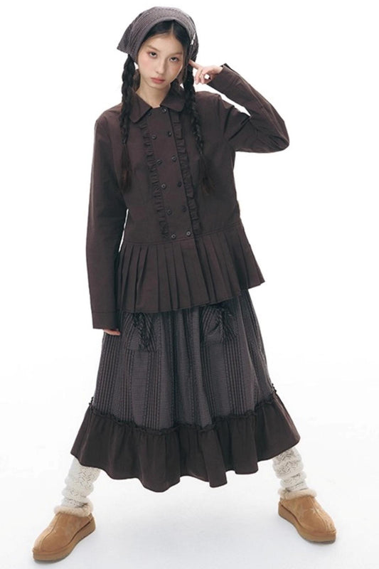 ラッフルダブルブレスタフリルトップス