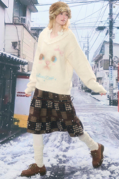 Retro Cat Plush Collar Sweater