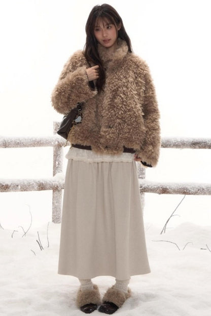 リバーシブルボリュームファーショートコート