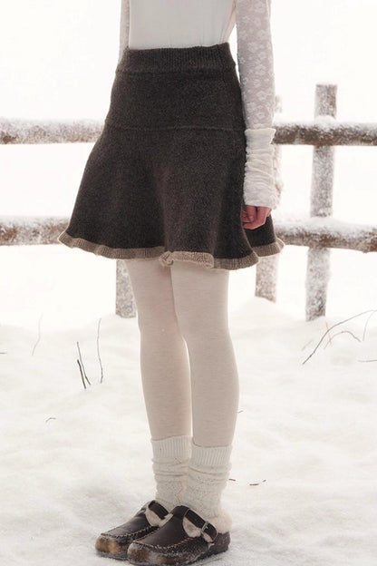 ポニーデザインジップニットトップス+ニットスカート