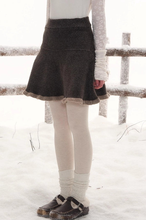 ポニーデザインジップニットトップス+ニットスカート