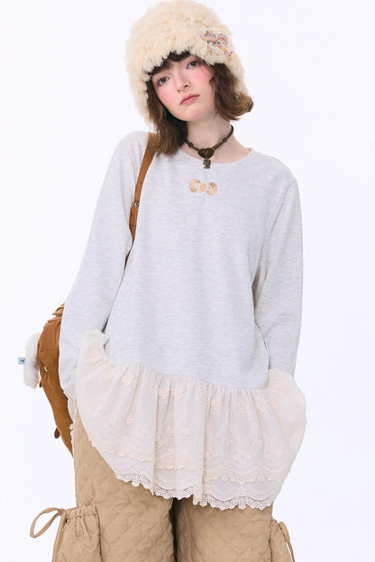 Retro Casual Lace Ribbon Top