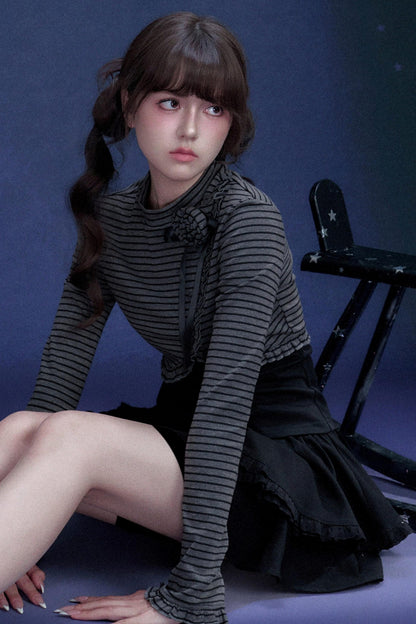 Striped Rose Brooch Top