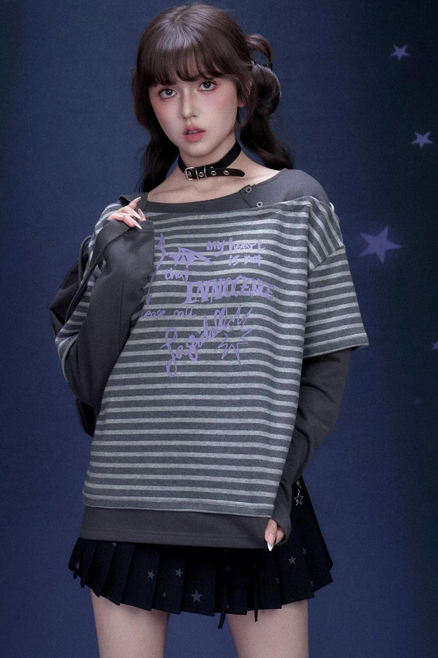 Striped Graffiti Print Top