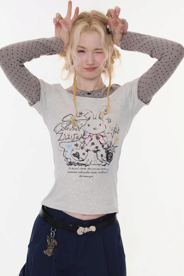 Gray Tone Rabbit Print Blouse