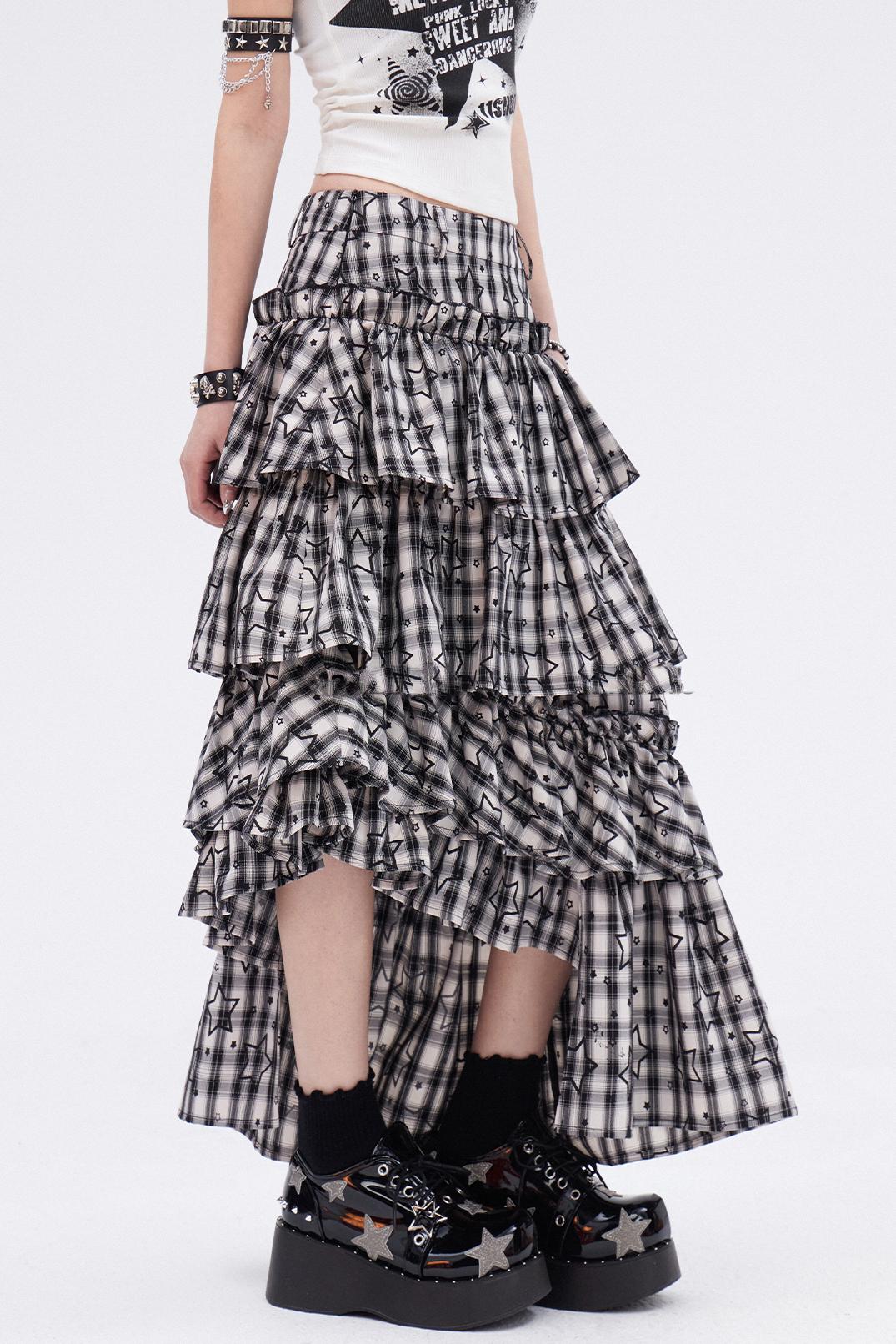 Vintage Check Layered Skirt