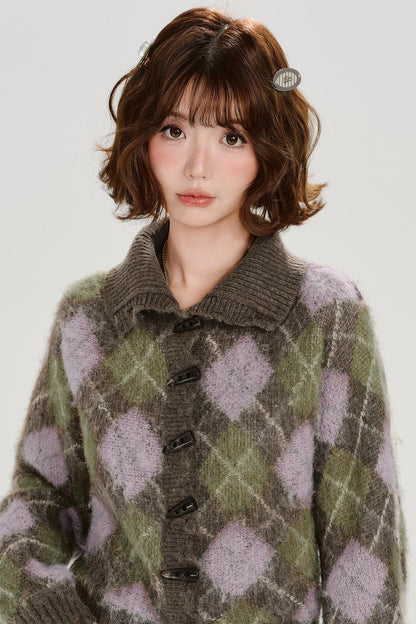 レトロチェックベルベットカーディガン