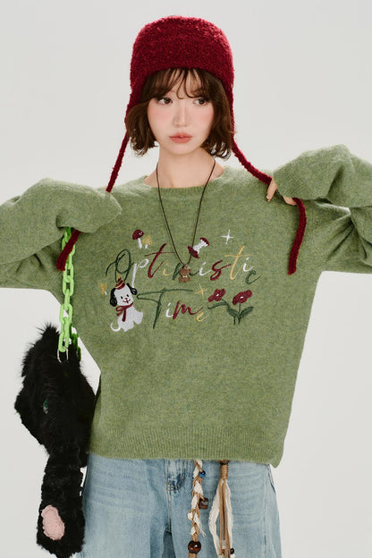 レトロエンブロイダードニットスウェター