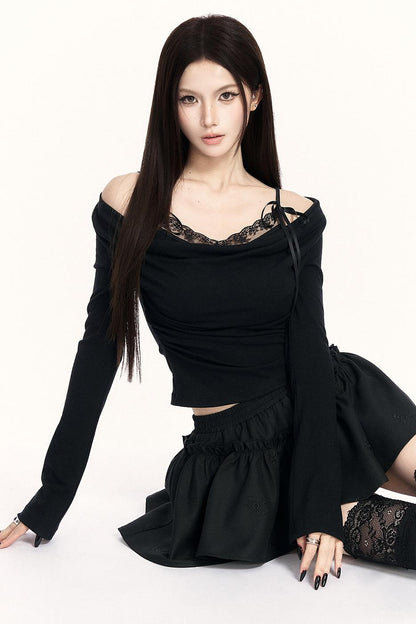 レースドレープドカラートップス