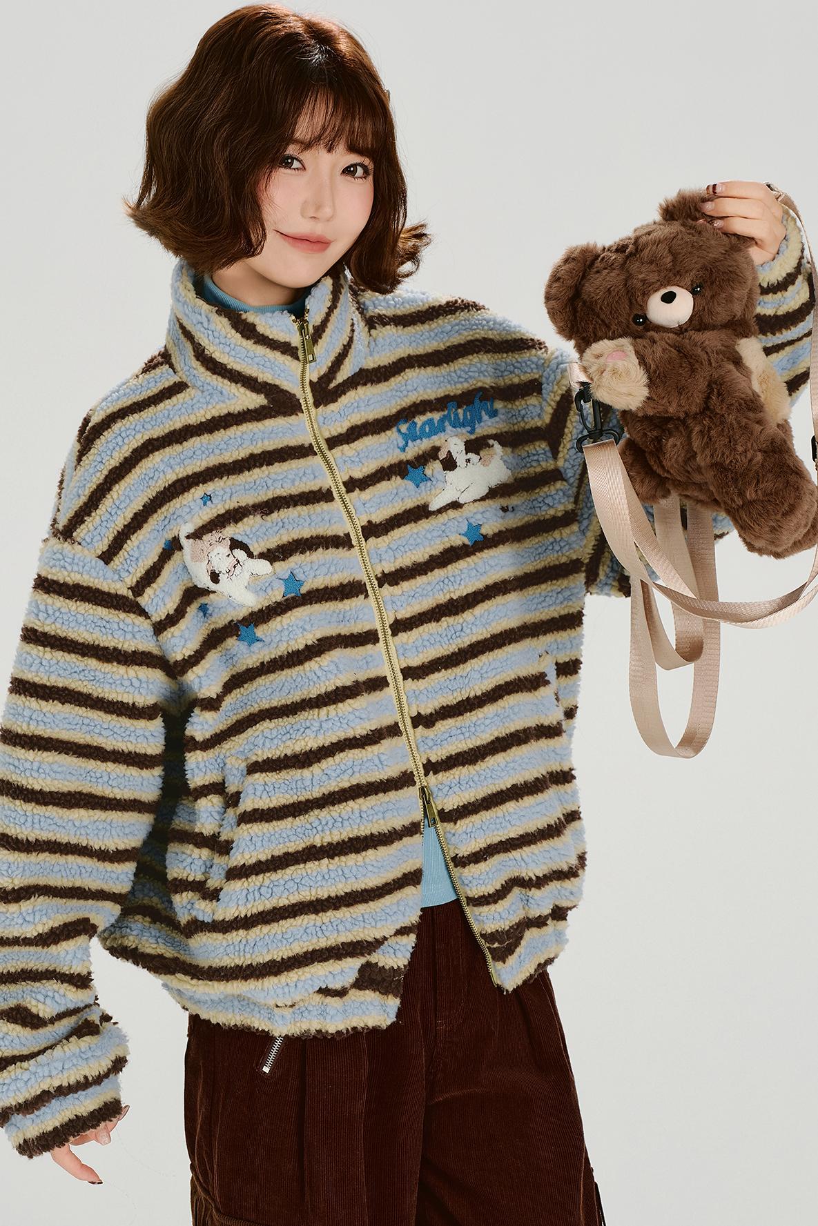 Retro Striped Plush Coat